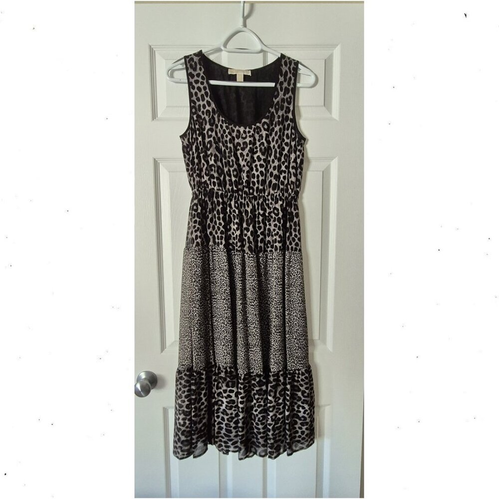 Michael Kors Leopard Print Tiered Midi Dress